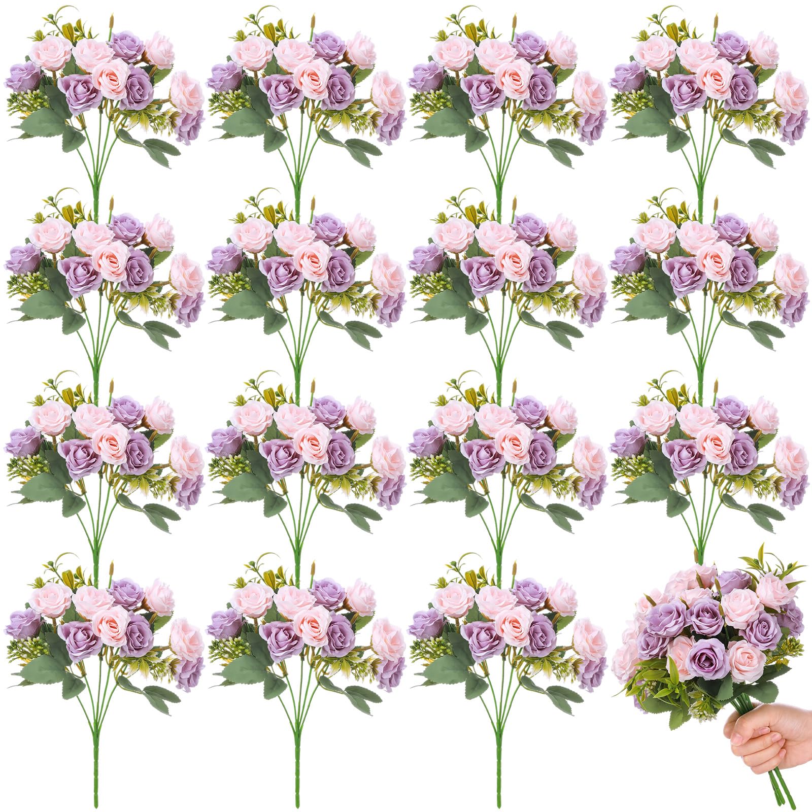 Photo 1 of Zeyune 16 Bunches 12 Inch Artificial Mini Rose Bouquet 160 Heads Bridal Flower Bouquets Fake Silk Rose Bulk for Wedding Bridal Shower Christmas Home Office Garden Decoration(Pink and Purple)