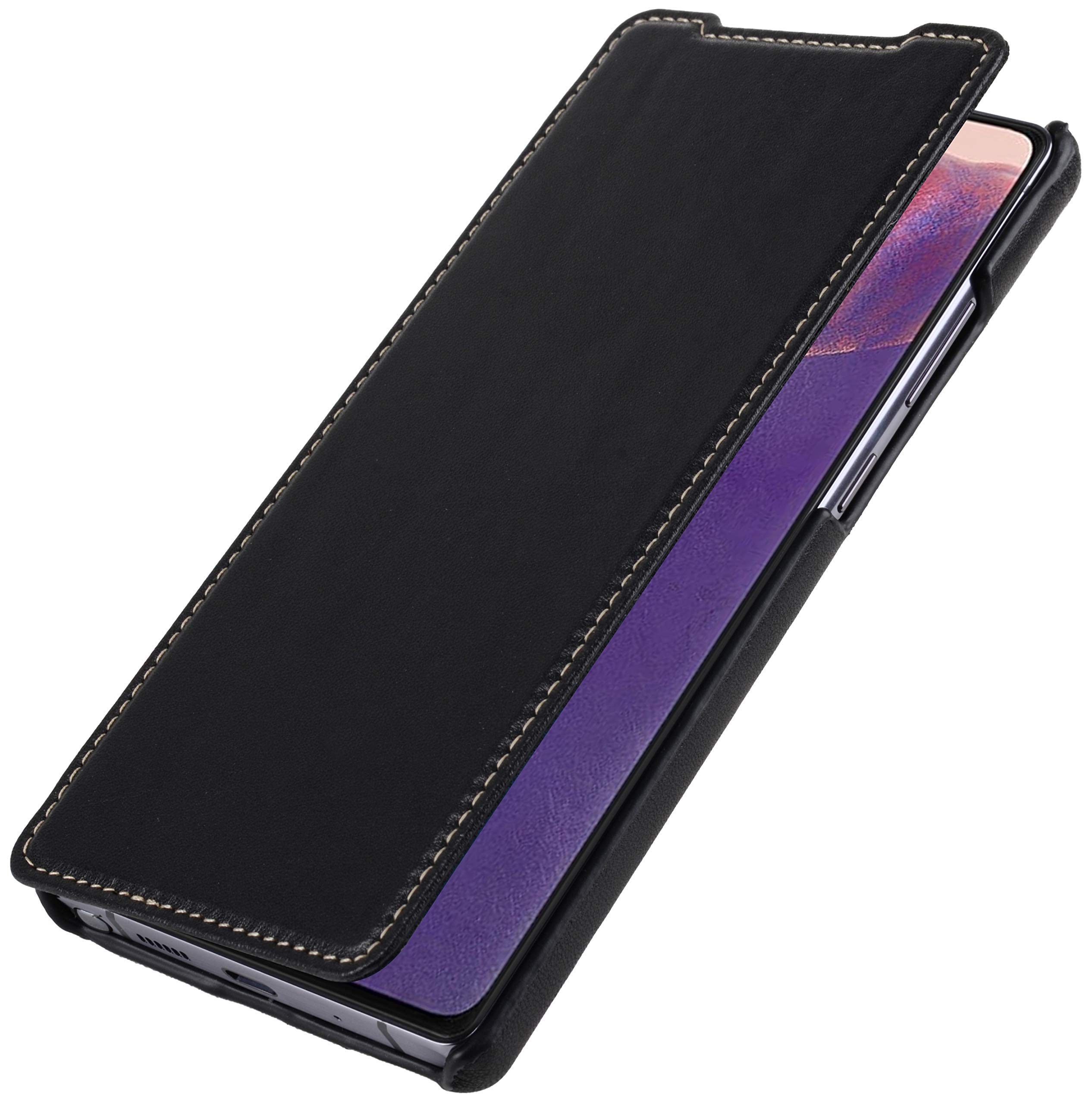StilGut Book Type Flip Case for Samsung Galaxy Note 20, Genuine Leather Samsung Note 20 Case, Black Nappa