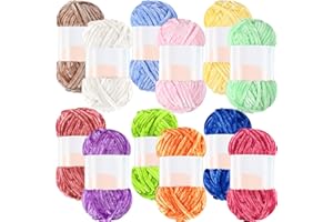 XINNUN 12 Skeins Velvet Yarn Chenille Yarn for Crocheting and Knitting 1116 Yards Soft Thick Plush Yarn 6mm Bulk Baby Blanket Yarn DIY Weaving Craft, 3.5 Oz/Skein(Fresh Color)