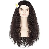 Unisex Women 80cm Long Curly Dark Brown Hair Halloween Cosplay Costume Wig