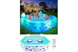 StarOcean Inflatable Pool with Lights,2024 Solar Inflatable Swimming Pool for Kids,Adults,Blow up Pool with Remote Control,Large Kiddie Pool with Seat&Backrest,Kids Pool for Backyard-86"x86"x26"-Green