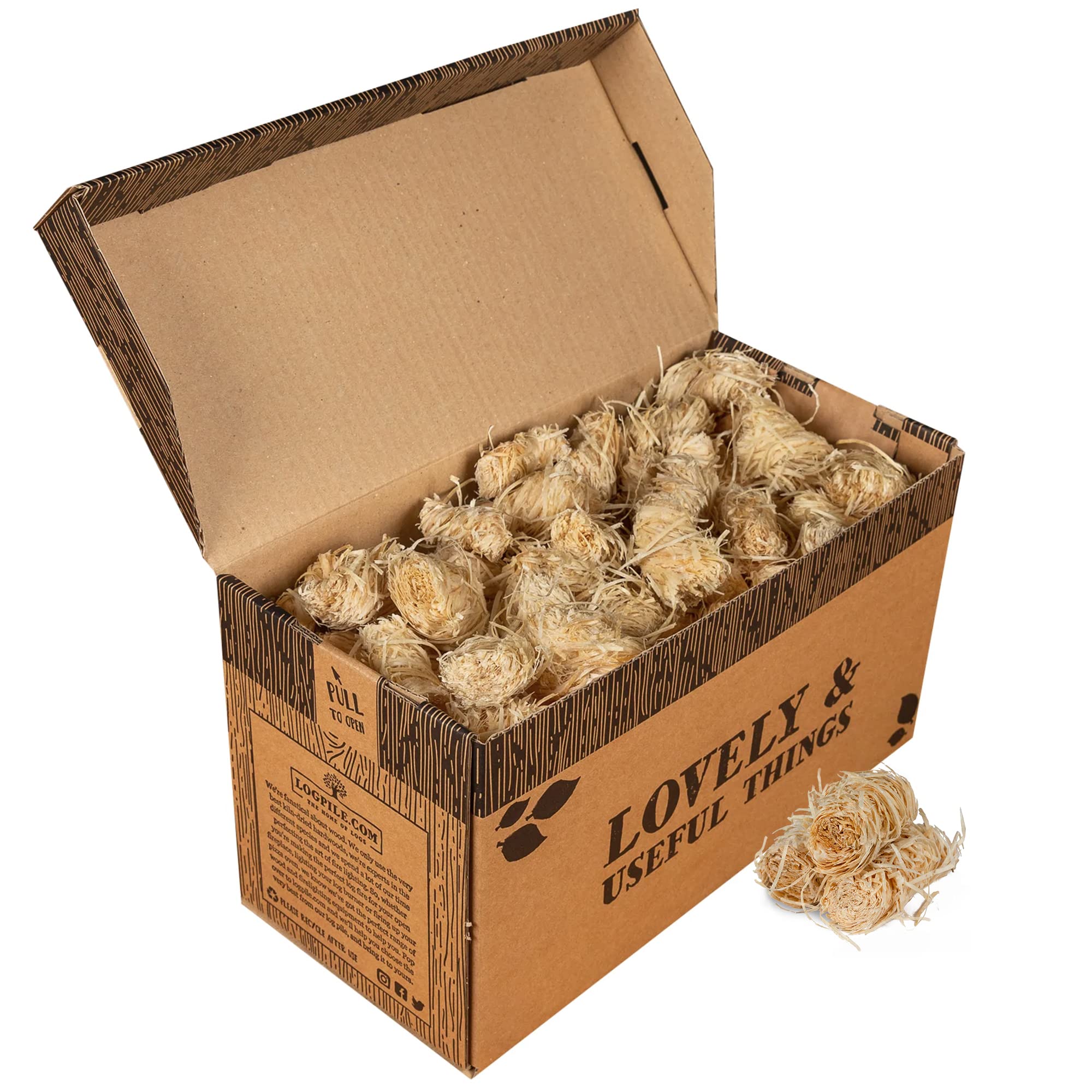 Logpile - 200 Natural Firelighters | Fast Lighting for Wood Burners, Pizza Ovens, BBQs, Fire Pits & Stoves | 100% British, Eco-Friendly & Plastic-Free, Odourless, Sustainable