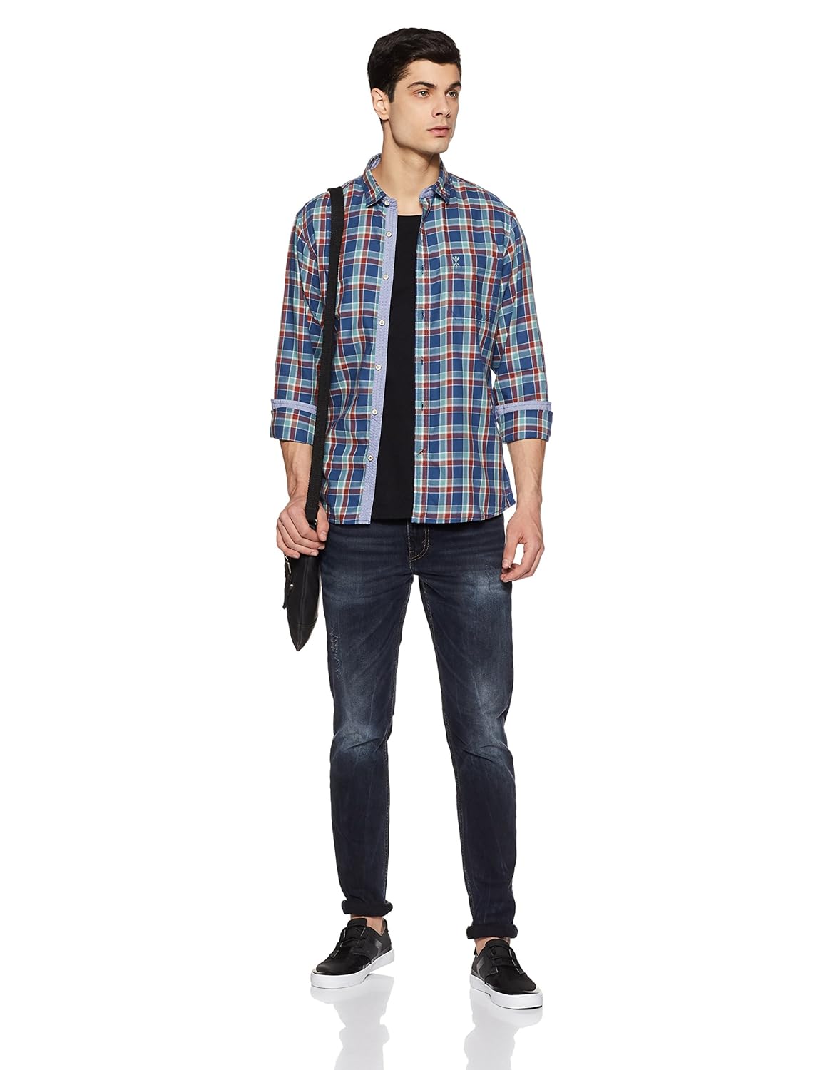 arrow jeans men's checkered slim fit cotton casual shirt