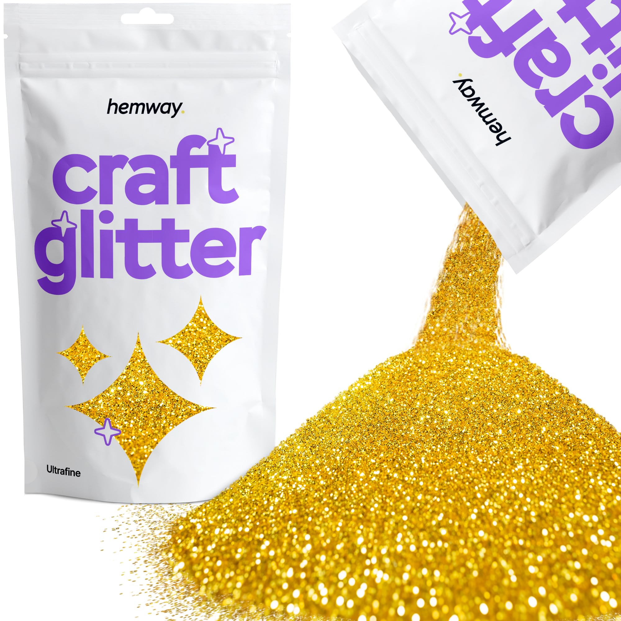 Hemway Craft Glitter Gold 100g Ultrafine Glitter for Crafts, Resin, Cosmetic, Nail, Face, Body, Festival, Tumblers, Art, Candle, Crafting
