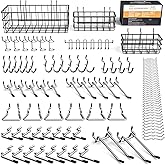 INCLY 1/4“ Extra Thick Pegboard Accessories Kit, 100PCS Heavy Duty Metal Peg Board Hook Assortment with 3 Sizes Basket S/M/L Fit 1/4 Inch Pegboard for Garage Wall Organizer Hanging Tools
