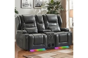 DRMBOOK RV Power Loveseat Recliner Sofa, Leather Double Wall Hugger Reclining Sofa with Console, Home Theater Seating Chair with Cup Holders, 2 Person Couch RV Furniture for Living Room, Grey
