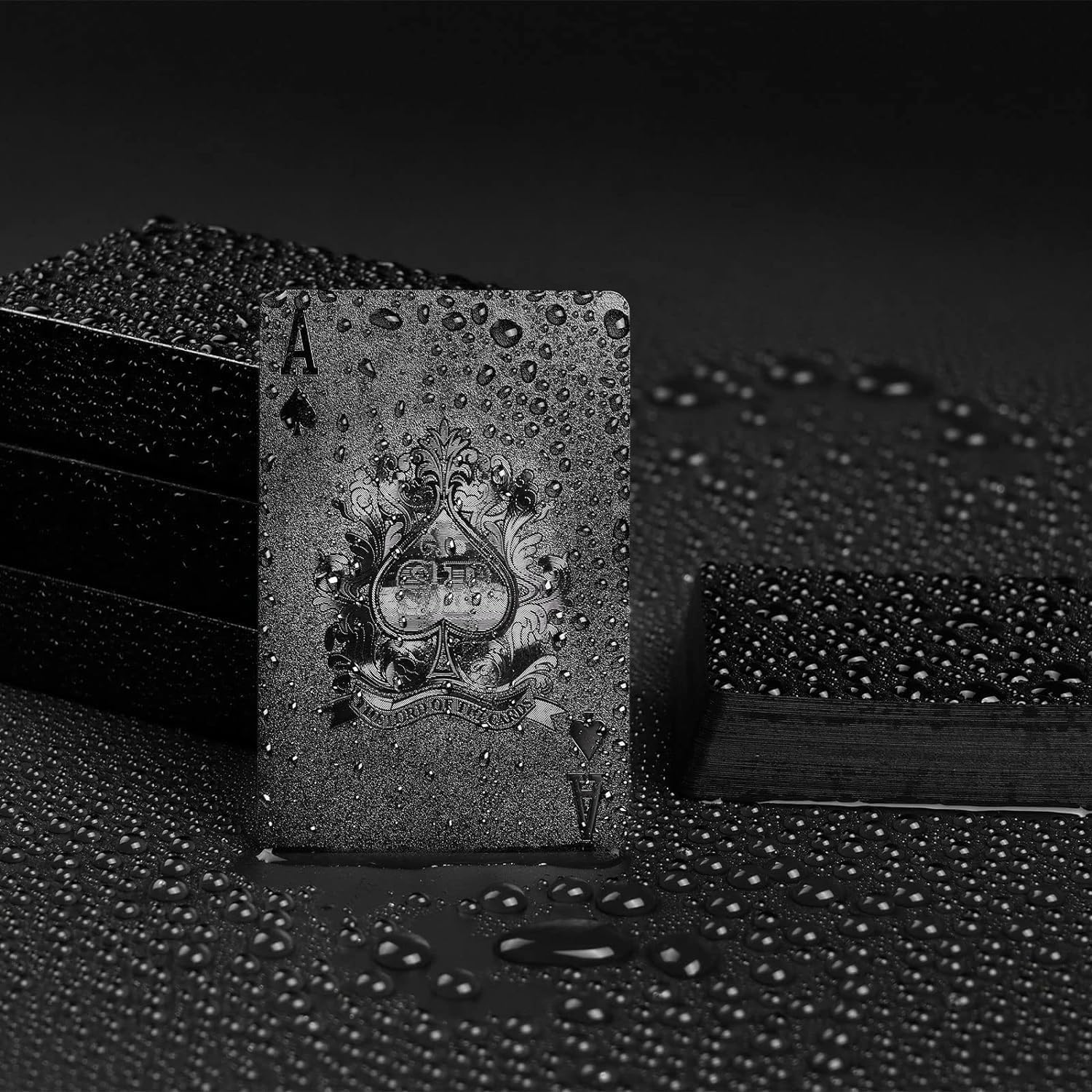 Photo 1 of Joyoldelf Cool Black Foil Poker Playing Cards, Waterproof Deck of Cards with Gift Box, Use for Party and Game