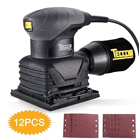 Schwingschleifer, TECCPO 210W Professional Schleifmaschine,Orbit-Oberfläche 105 * 114mm, 12pcs Schleifpapier (80 / 180Grits),