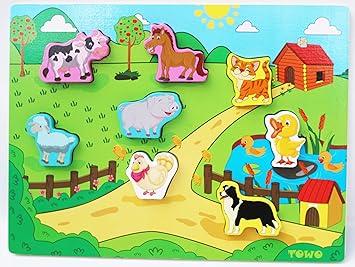 Toys of Wood Oxford Rompecabezas de Madera - Granja Shinnington con Animales- Juguetes de Madera para Niños Pequeños - Encajables de Animales de Granja para Bebes - Juguete Educational Infantil: Amazon.es: Juguetes