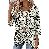 AKEWEI 3/4 Length Sleeve Womens Tunic Tops Loose Fit Blouses Dressy Casual Crew Neck Tees S-3XL