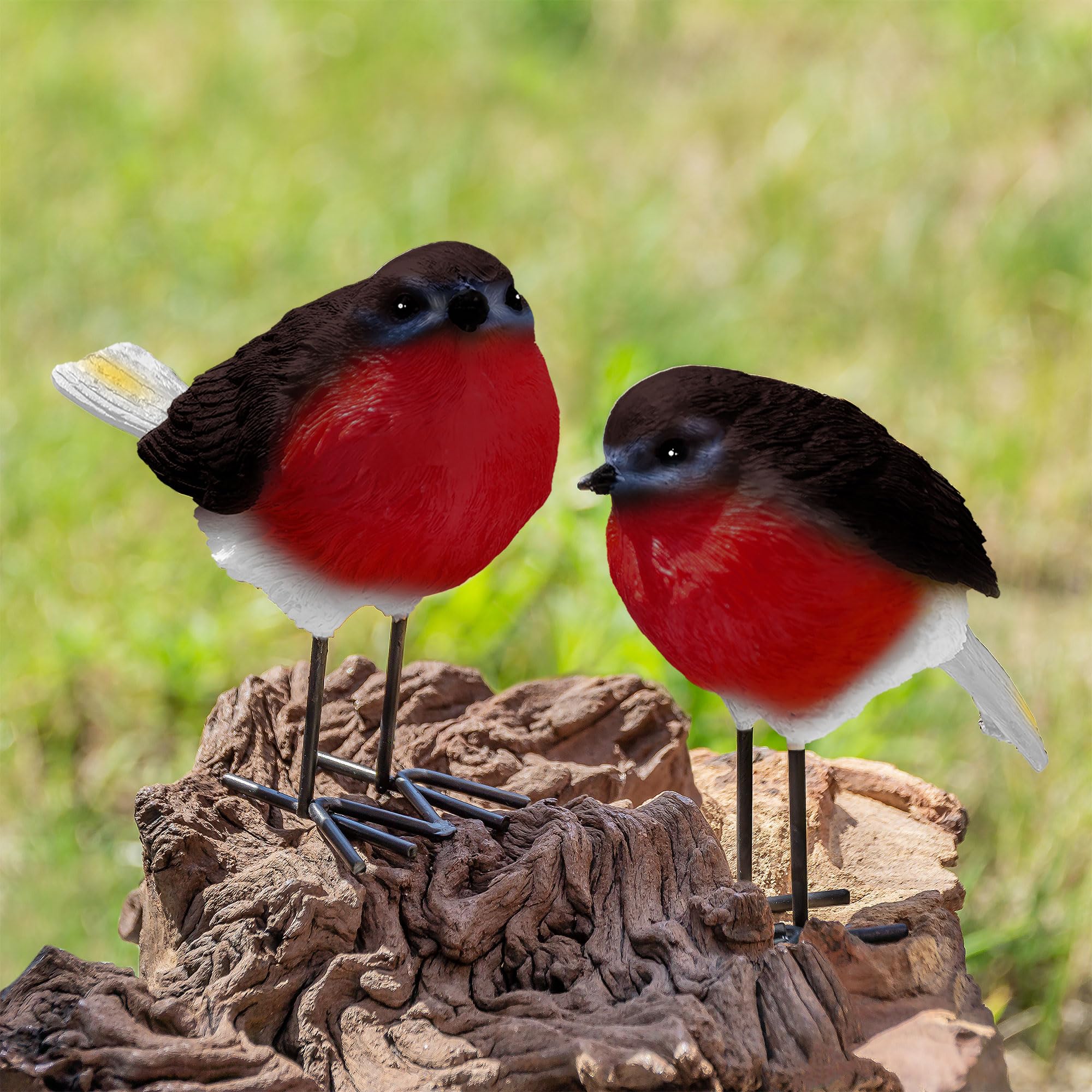 GloBrite Set of 2 Robin Garden Ornaments – Outdoor Resin Bird Statues for Yard or Patio, Realistic Animal Decor, Christmas or Gardening Gift Idea