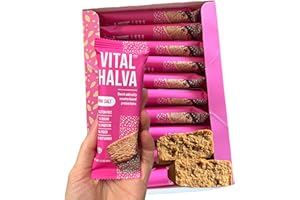Vital Halva Vegan Protein Fiber Bar, Pink Salt, Gluten Free, Dairy Free, Soy Free, Low Sugar, No Added Sugar, 12G Protein, 19G Fiber, 6G Carb, Snack Bar, 10ct