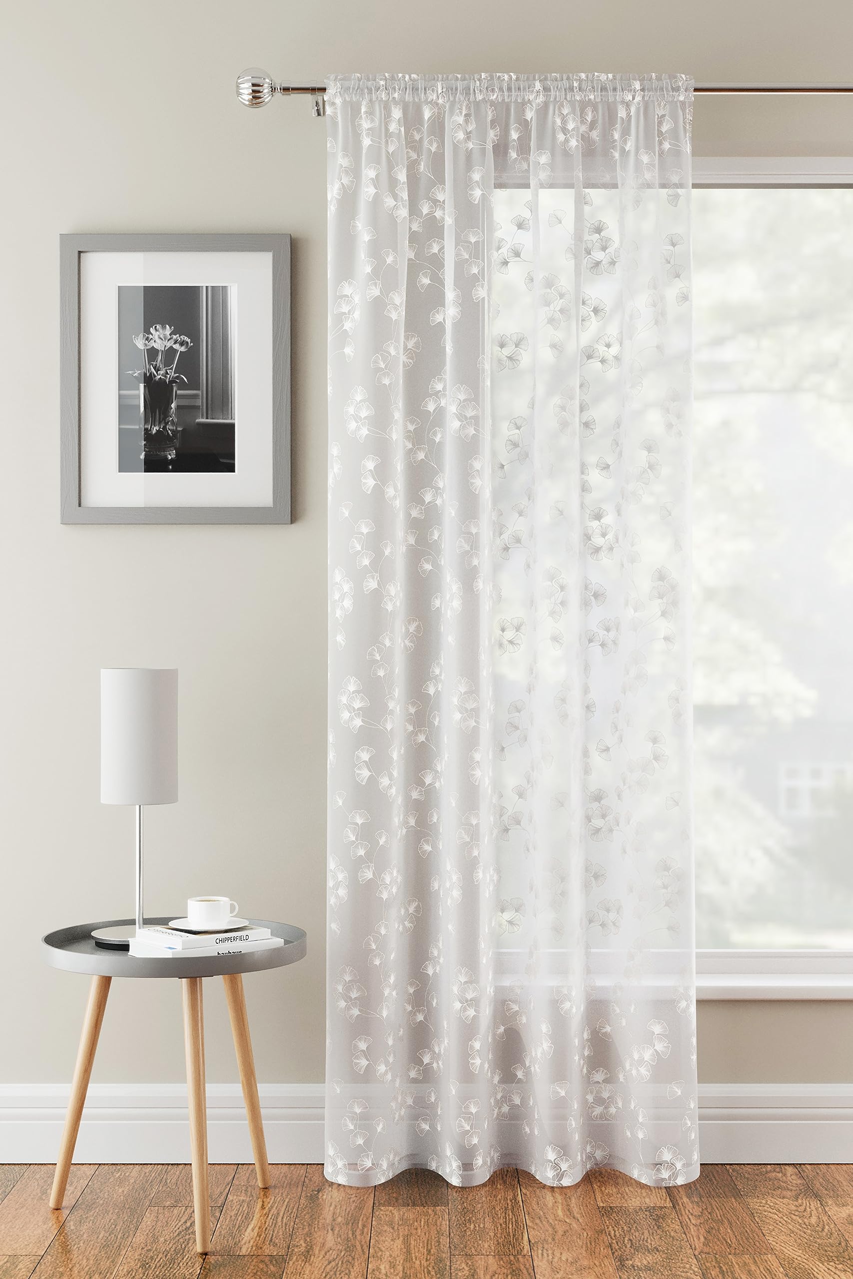 Tyrone Textiles Delila White Floral Voile Net Curtain Panel - 55 x 72 Inch (140 x 183cm) - Sheer Semi Transparent Slot Top/Rod Pocket Privacy Drapes