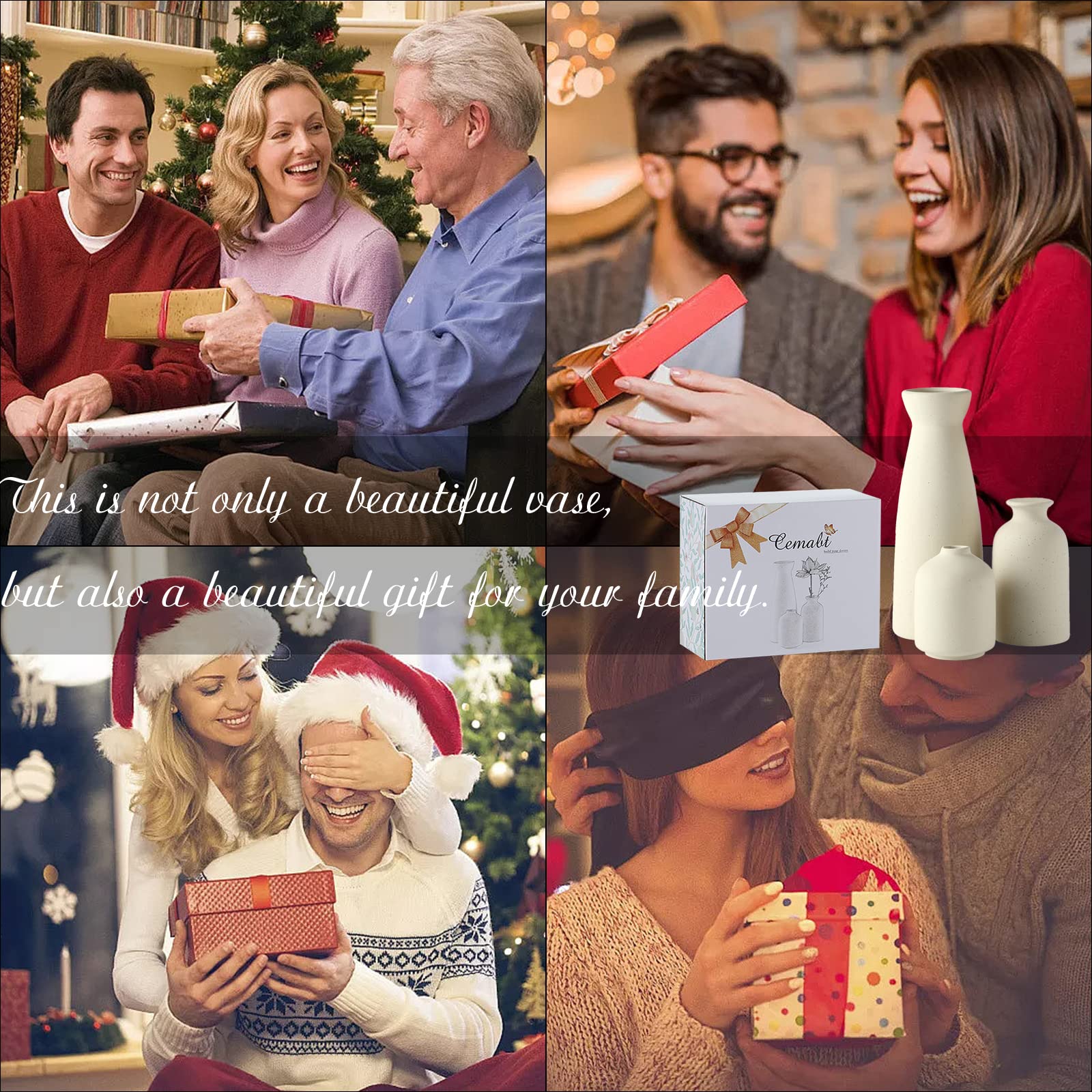 CEMABT Beige Ceramic vase Set-3 Small Flower vases for Decor,Modern Boho Farmhouse Home Decor,Decorative vase for Pampas Grass&Dried Flowers,idea Shelf,Table,Bookshelf ，Entryway- Distressed - Image 7