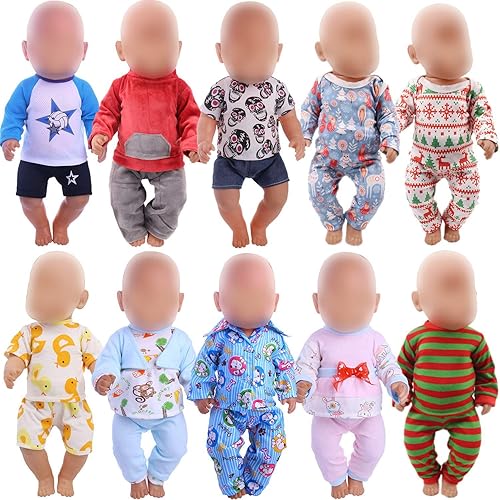 ZWSISU 10 Sets of 16-18 Inch Baby Doll Clothes Pajamas Outfits Pjs