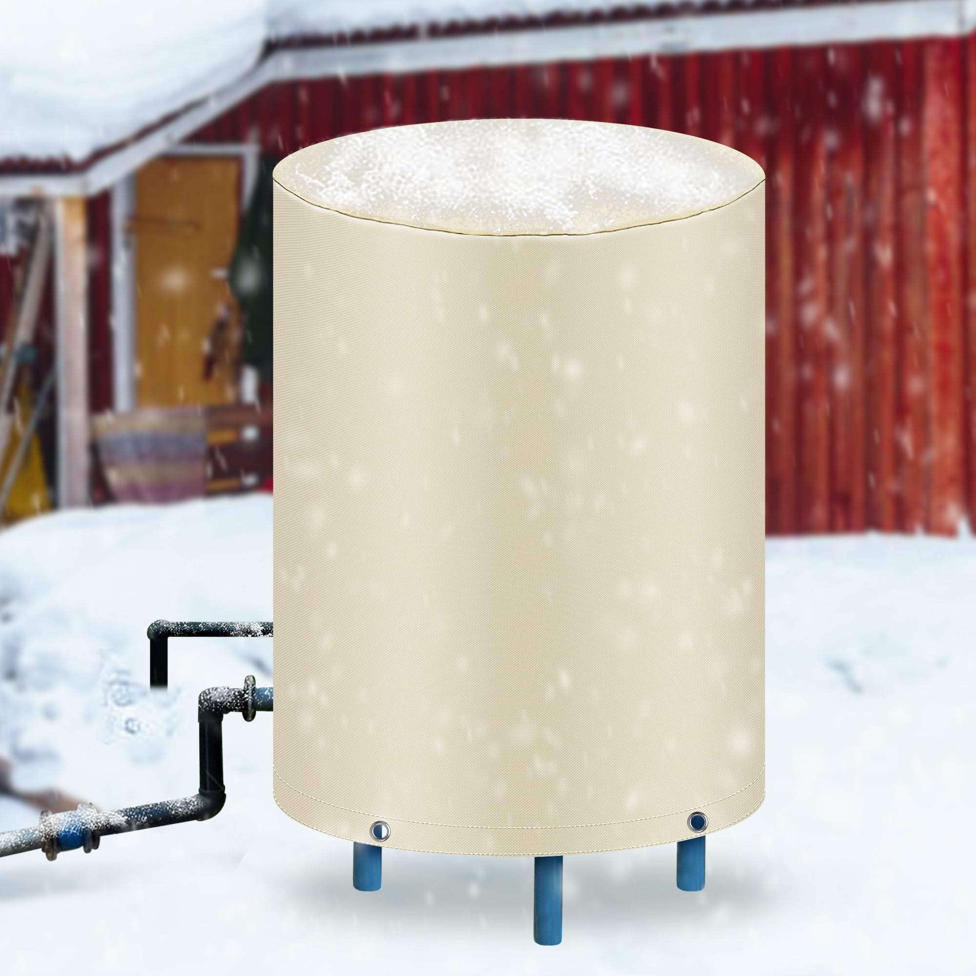 Photo 1 of Nkiy Quen 3-Layer Round Water Pressure Tank Cover-24"Dia x 34"H Insulated Well Pump Cover-600D Well Pressure Tank Cover for Winter Protection Outdoor Yard Freeze Proof