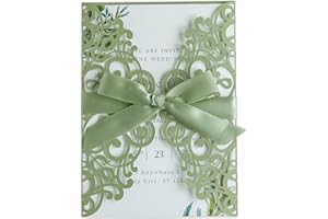 ponatia 25PCS 5.12 x 7.1 '' Sage Green Laser Cut Wedding Invitations Cards with Envelopes for 5x7 Invitation Cards Wedding Ba