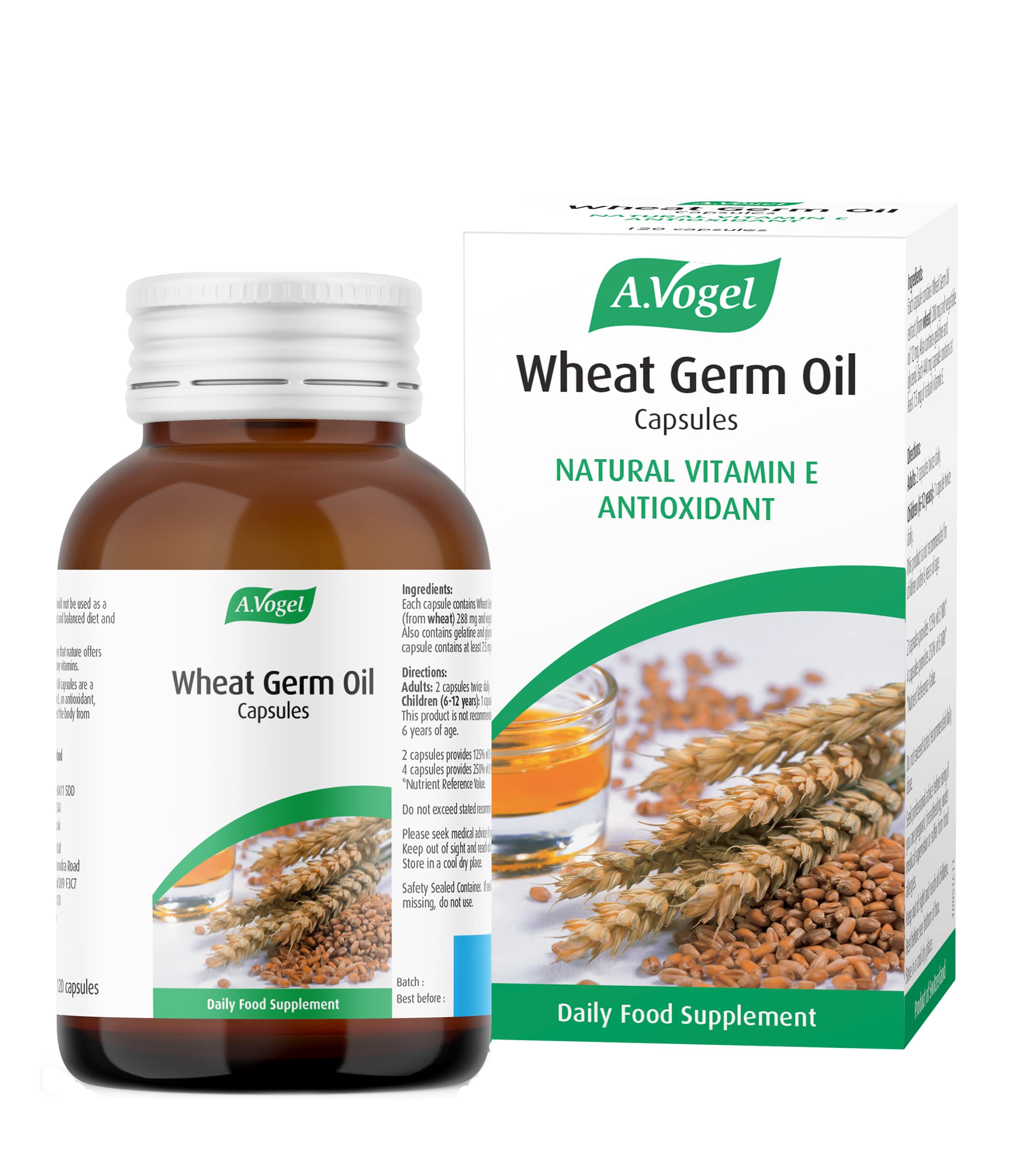 A.Vogel Wheat Germ Oil Capsules is a Cold Pressed Oil Rich in Vitamin E, an antioxidant, in Capsule Form for Convenience, 120 Capsules