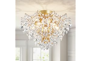 WUZUPS 5-Light Crystal Chandelier Flushmount Ceiling Light Modern Lighting Fixture for Bedroom Hallway Bar Kitchen Bathroom, 