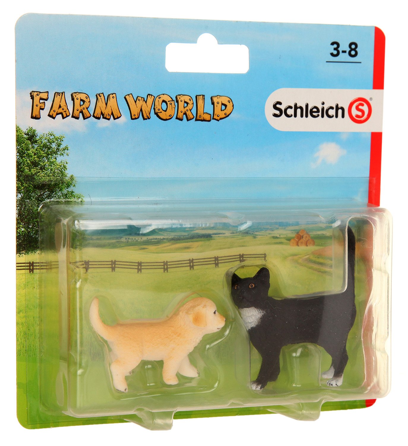 SCHLEICH 87390 - Farm World - Golden-Retriever-Welpe und Katze