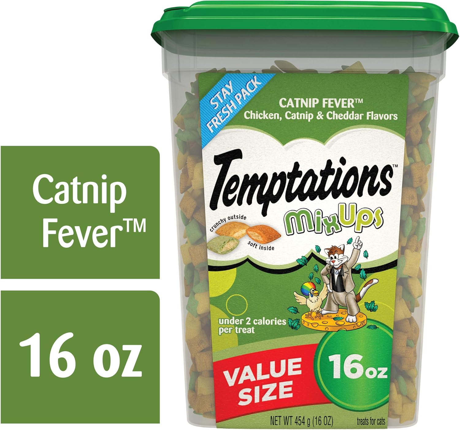 TEMPTATIONS Mixups Crunchy and Soft Cat Treats Catnip Fever Flavor, 16 Oz. Tub : Pet Supplies