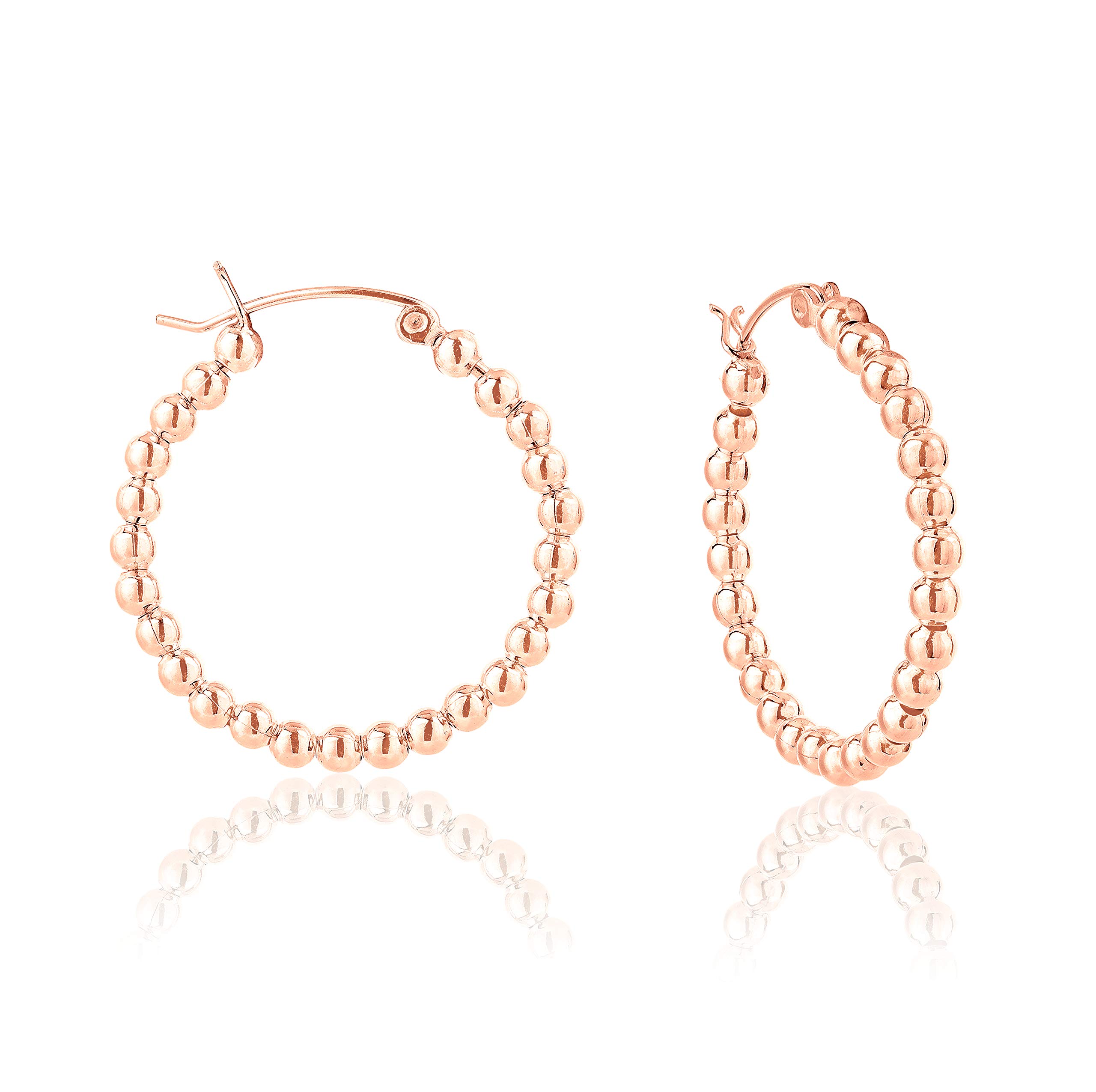 DTPSilver - 925 Sterling Silver Rose Gold Plated Creole Hoops Earrings with balls - Thickness 3 mm - Diameter 30 mm