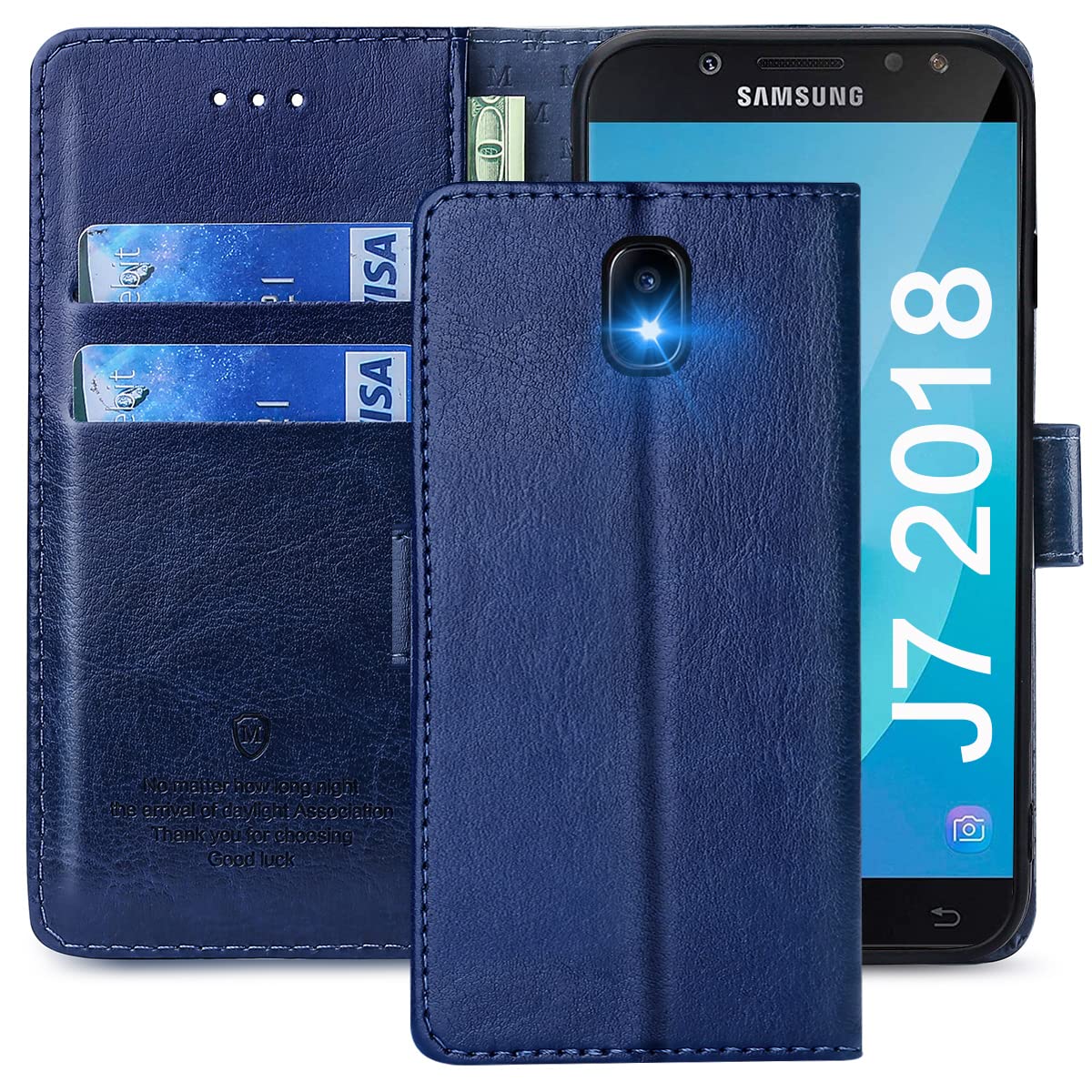FMPCUON Case For Samsung Galaxy J7 2018,High-grade Leather Flip Wallet Phone Case Cover for Samsung Galaxy J7 2018 Inches [Card Slots] [Kickstand] [Magnetic Closure]-(Blue) — image 1