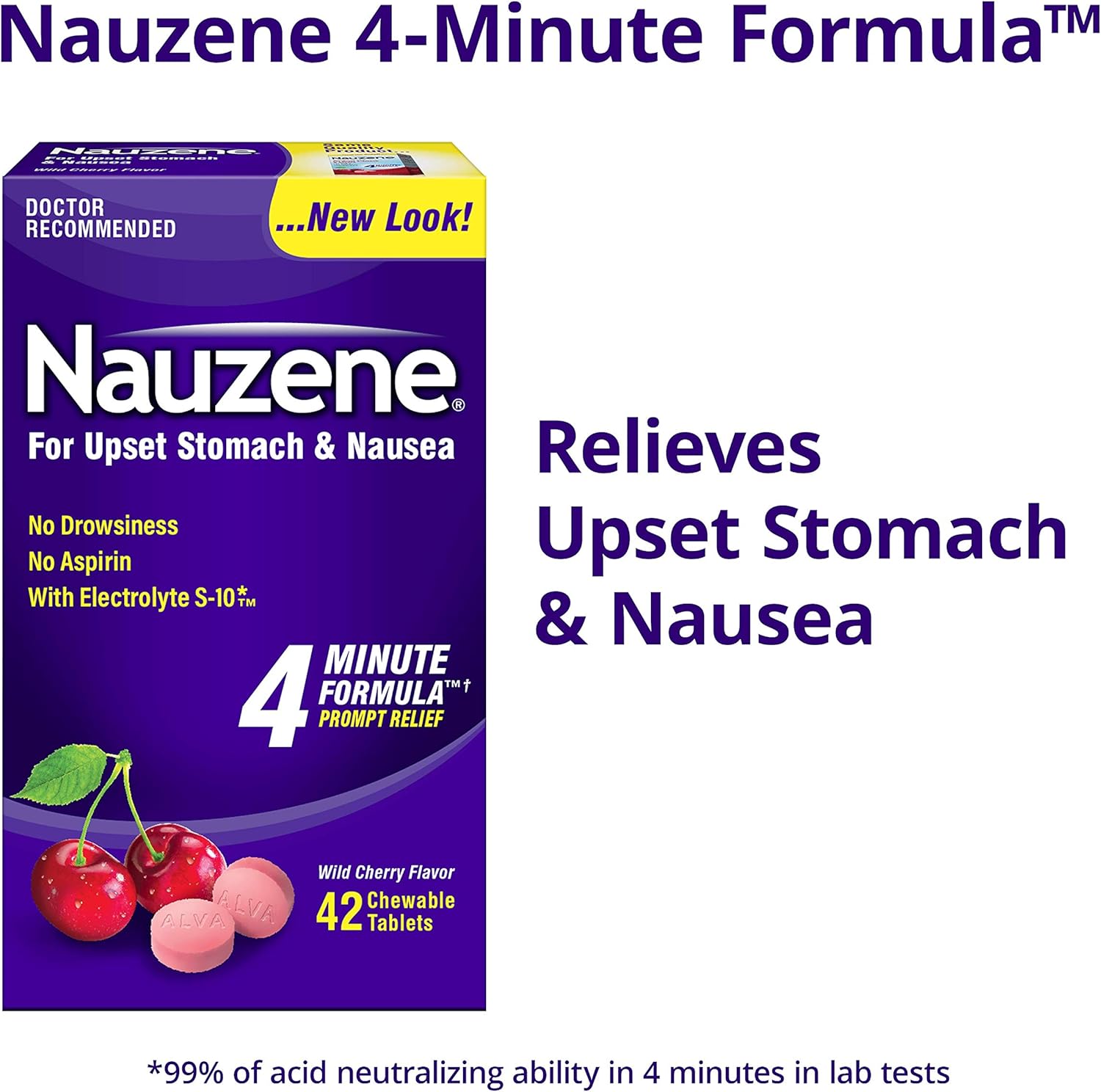 Nauzene Upset Stomach & Nausea Chewable Tablets Wild Cherry Flavor - 42 ct: Health & Personal Care
