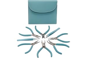 The Beadsmith Fashion Color Pliers – Set of 8 Slimline Color-Coordinated Tools – Matching Clutch in Light Blue – Jewelry Making Supply Kit to Create Necklaces, Bracelets, Earrings & More