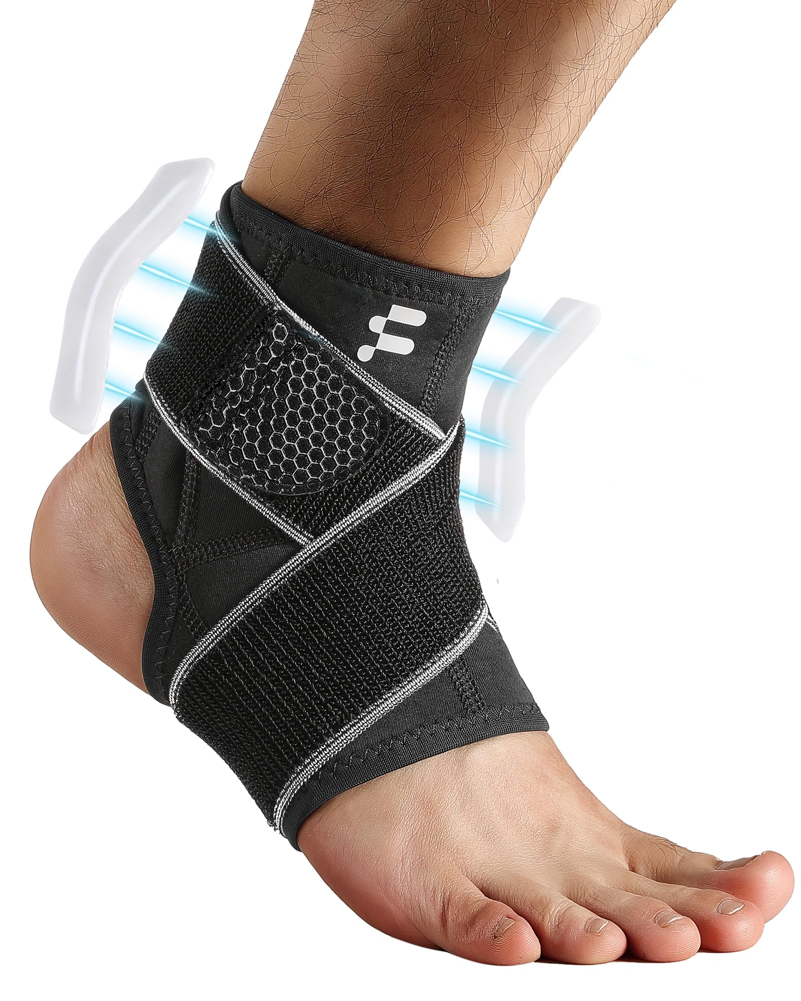 Fitomo Ankle Support with Strong Compression Strap for Plantar Fasciitis Achilles Tendon and Lateral Stabilisers for Sprained Ankle Ligament damage, Ultra Lighweight for Basketball Volleyball Running