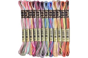 12 Skeins Variegated Embroidery Floss, Magical Color Six Strand Embroidery Thread, Non-Fading Floss for Cross Stitch, Needlep