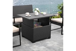 LVIDEN Patio Rattan Coffee Table with Hidden Storage, Wicker Liftable Dinning Table, Versatile Piece of Outdoor Furniture, Black