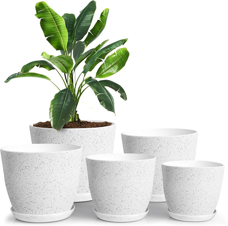 Utopia Home Spotty Grey Plastic Planters 5 Pack Multisize for Plants