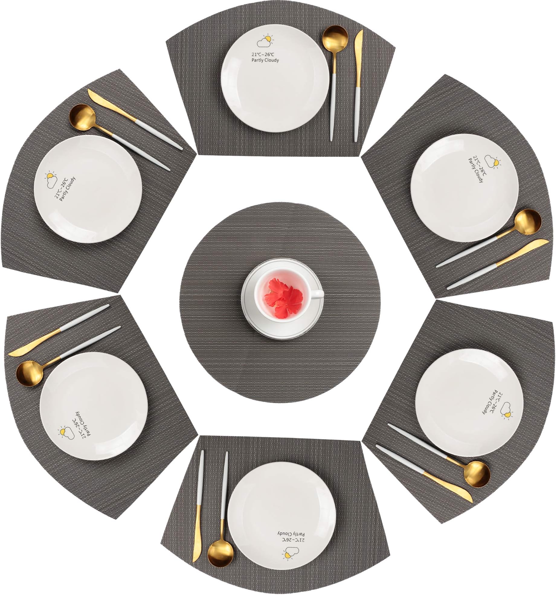 Famibay PVC Wedge Placemats Set of 6 and Table Mats Center Stain Resistant Washable Placemats for Table