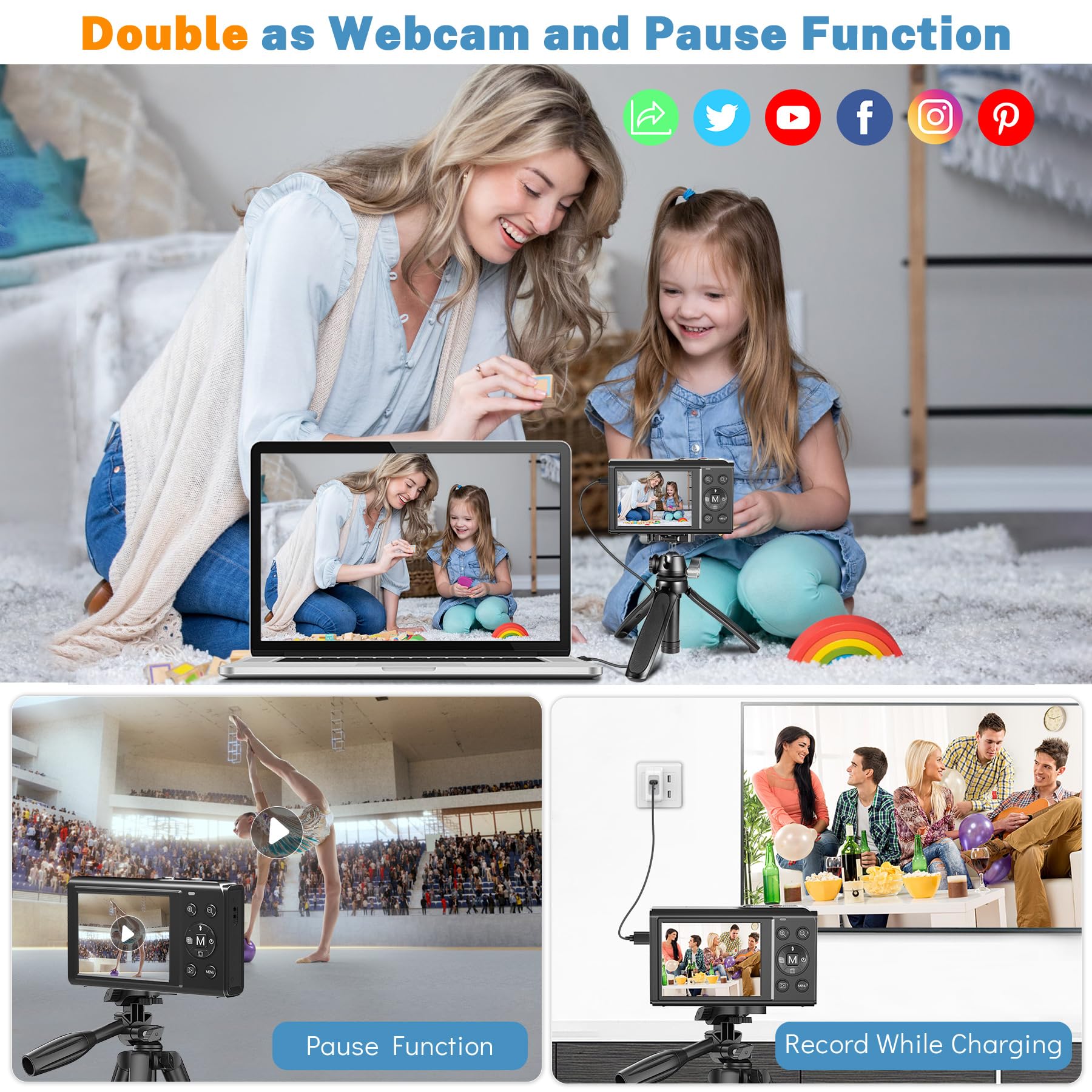 Digital Camera, Saneen 4K WiFi Kids Cameras for Photography, Compact Camera with 32GB Card, 16X Digital Zoom, 2.8