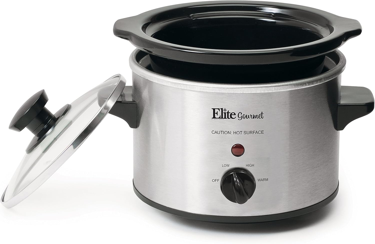 Elite Gourmet Lid & Ceramic Pot Slow Cooker with Adjustable Temp, Entrees, Sauces, Stews & Dips, Dishwasher Safe Glass Lid & Crock, 1.5 Quart, Stainless Steel: Crock Pot: Kitchen & Dining
