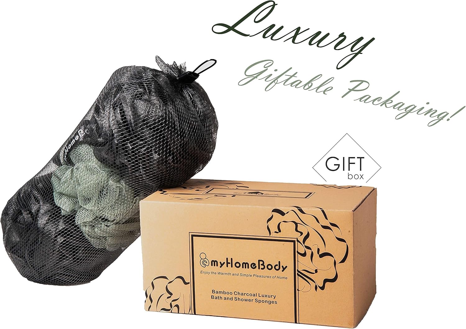 Large 70g Loofah Sponge, Body Scrubber, Bath Sponge, Luxury Loofah for Women, Men | Gentle Exfoliating Sponge - Body Wash Shower Pouf with Activated Charcoal - Lots of Lather for Bath, Shower, 3 Pack: Health & Personal Care