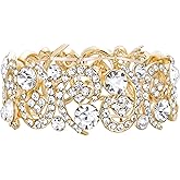 EVER FAITH Women's Clear Crystal Stunning Hollow Floral Wedding Bride, Bridesmaid Stretch Bracelet