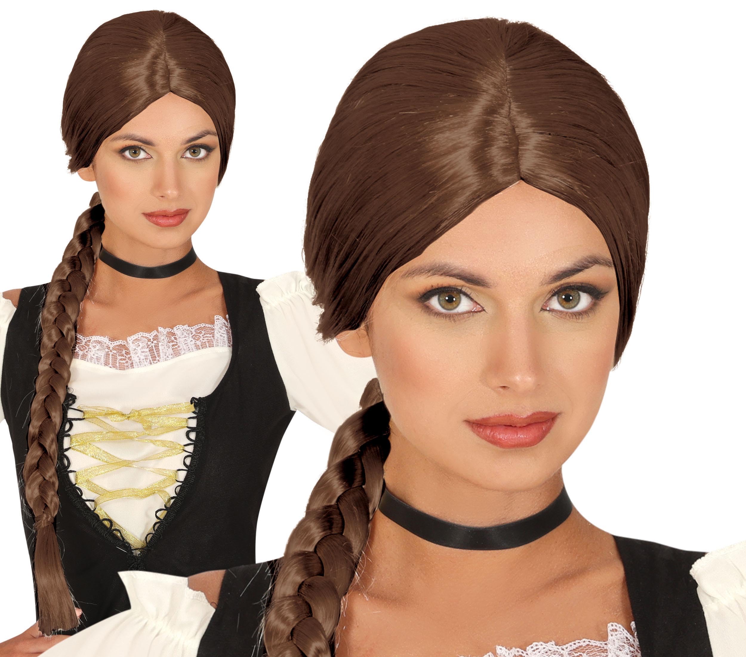 FIESTAS GUIRCA | Brown Plaited Wig (One Size) - Medieval Fancy Dress Accessory for Princesses and Fairytale Characters - Ideal for Parties and Carnival - Adult Women - Brown