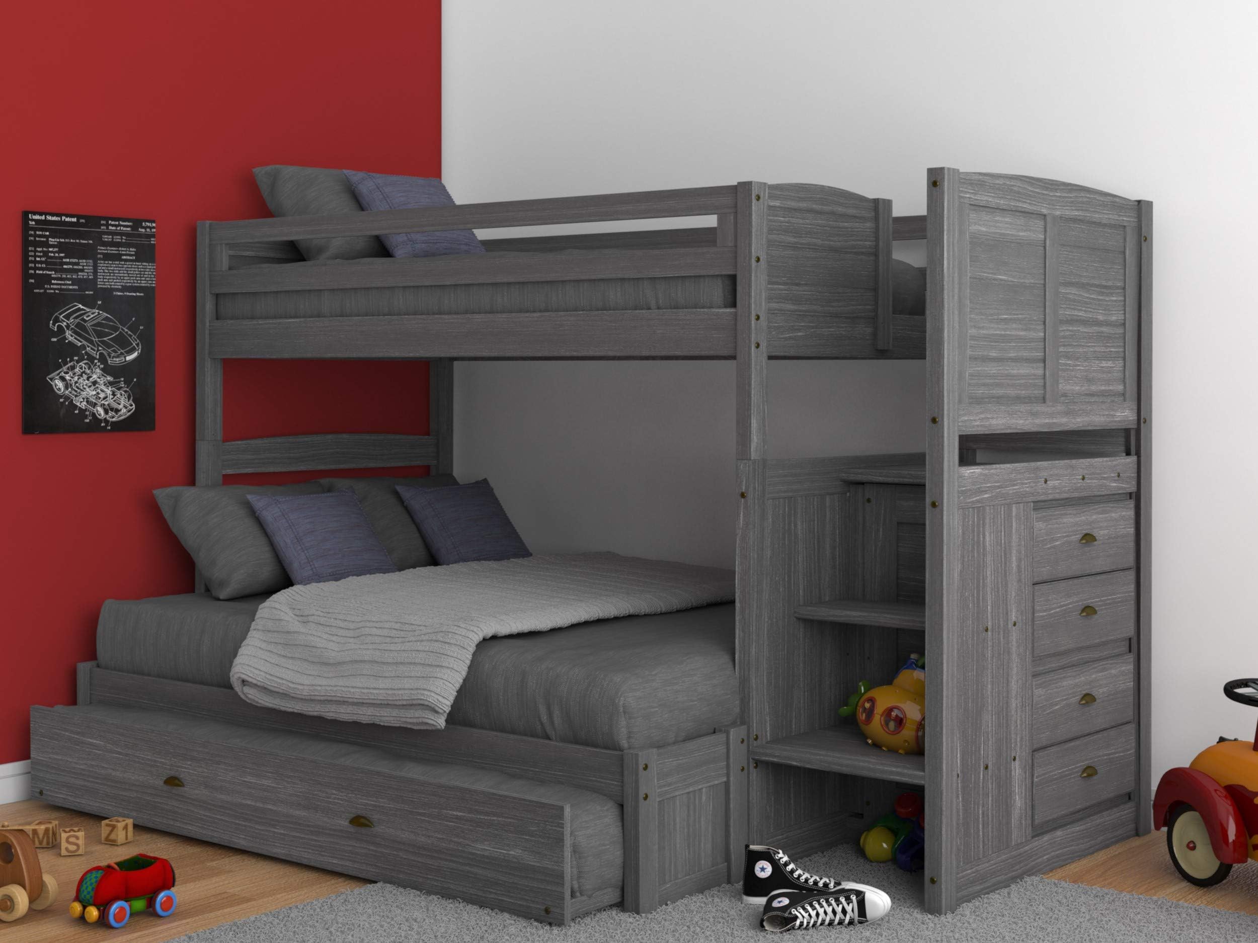 Gray Twin Over Full Staircase Bunkbed with Trundle