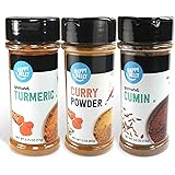 Amazon Brand - Happy Belly Indian Curry Spices Set: Curry Powder, Turmeric, Cumin