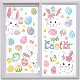 6 Sheets Easter Window Clings Double Sided Easter Window Clings for Glass Windows, Reusable Happy Eggs Bunny Window Decals Stickers for Home Office Classroom Decorations