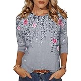 Zeagoo Women's Casual 3/4 Sleeve T-Shirts Round Neck Cute Tunic Tops Basic Tees Blouses Business Work Tee Top