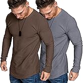 COOFANDY Men 2 Pack Muscle Fitted T Shirt Gym Workout Long Sleeves Fall Winter Tee