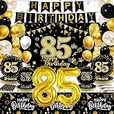 143 Pcs 85th Birthday Party Supplies Set for 24 Guests 85th Birthday Plates Backdrop Decorations Kit for Women Men Cheers to 85 Years Plates Tablecloth Banner Balloons Tableware Party Decors