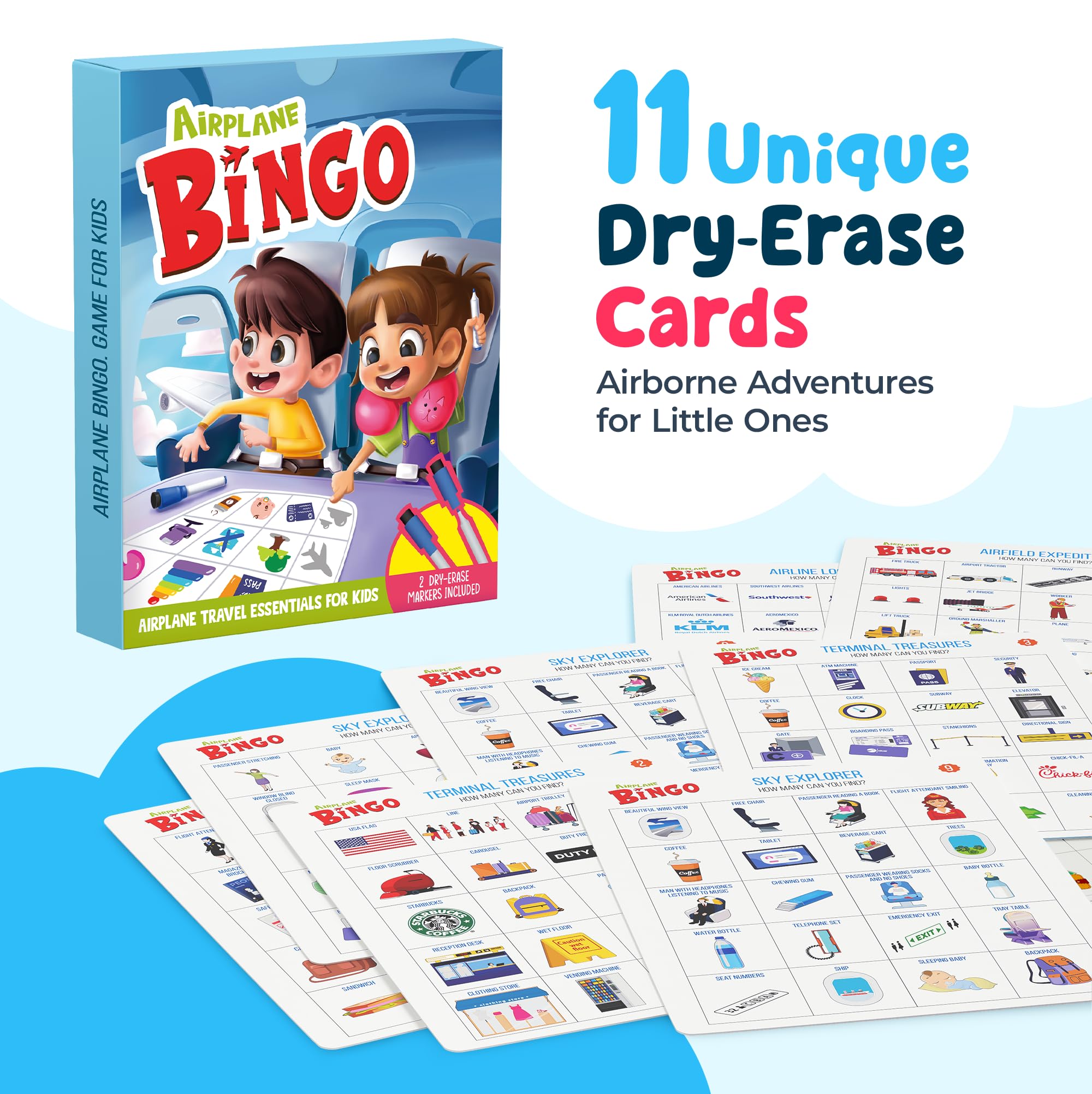 WELL BALANCED Airplane Games - Airplane Bingo Travel Essentials Kids Activities 3-8 Year Old, Must Haves