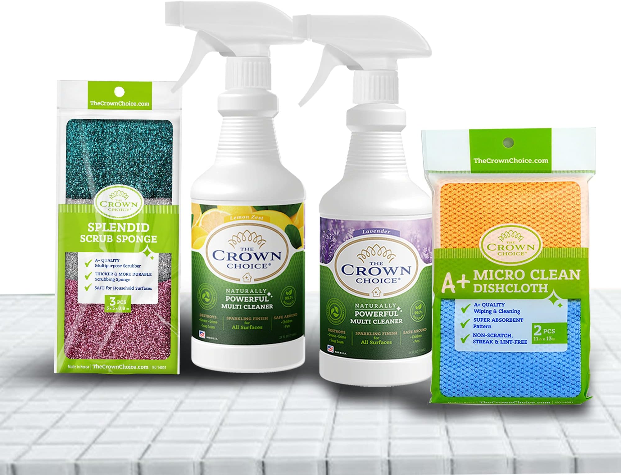 All Natural Wall Cleaner for Painted Walls – Multi Surface Cleaners – Two Essential Oils All-Purpose Sprays (Lavender & Lemon Zest), Scrubbing Sponges & Microfiber – Safe for All Surfaces – USA Made