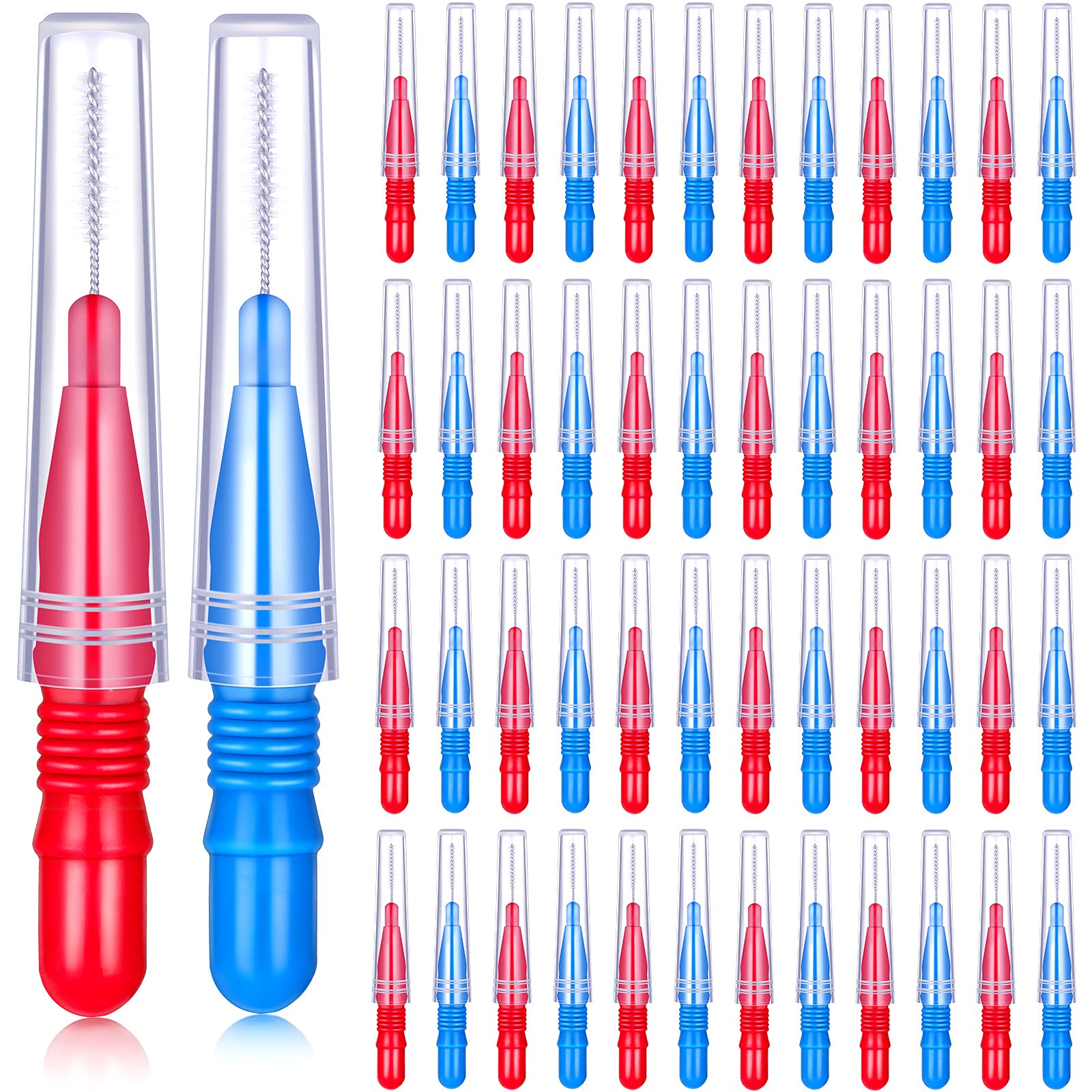 50 Counts Braces Brush for Cleaner Interdental Brush Toothpick Dental Tooth Flossing Head Oral Dental Hygiene Flosser Toothpick Cleaners Tooth Cleaning Tool(Red, Blue)
