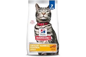 Hill's Science Diet Urinary Hairball Control, Adult 1-6, Urinary Track Health & Hairball Control Support, Dry Cat Food, Chicken Recipe, 7 lb Bag