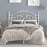 Elephance Full Size Metal Bed Frame with Vintage Headboard,11 Inches Storage Space Platform Bed No Box Spring Needed Easy Assembly,White